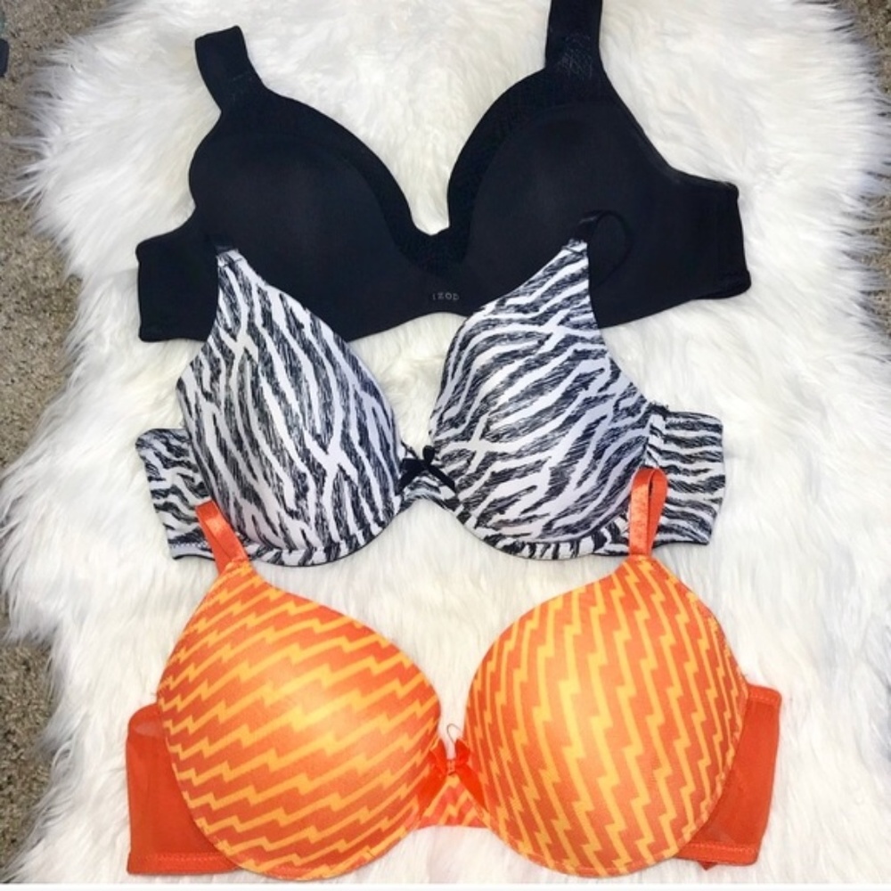 3 Bra Bundle 38C Orange Black White Black